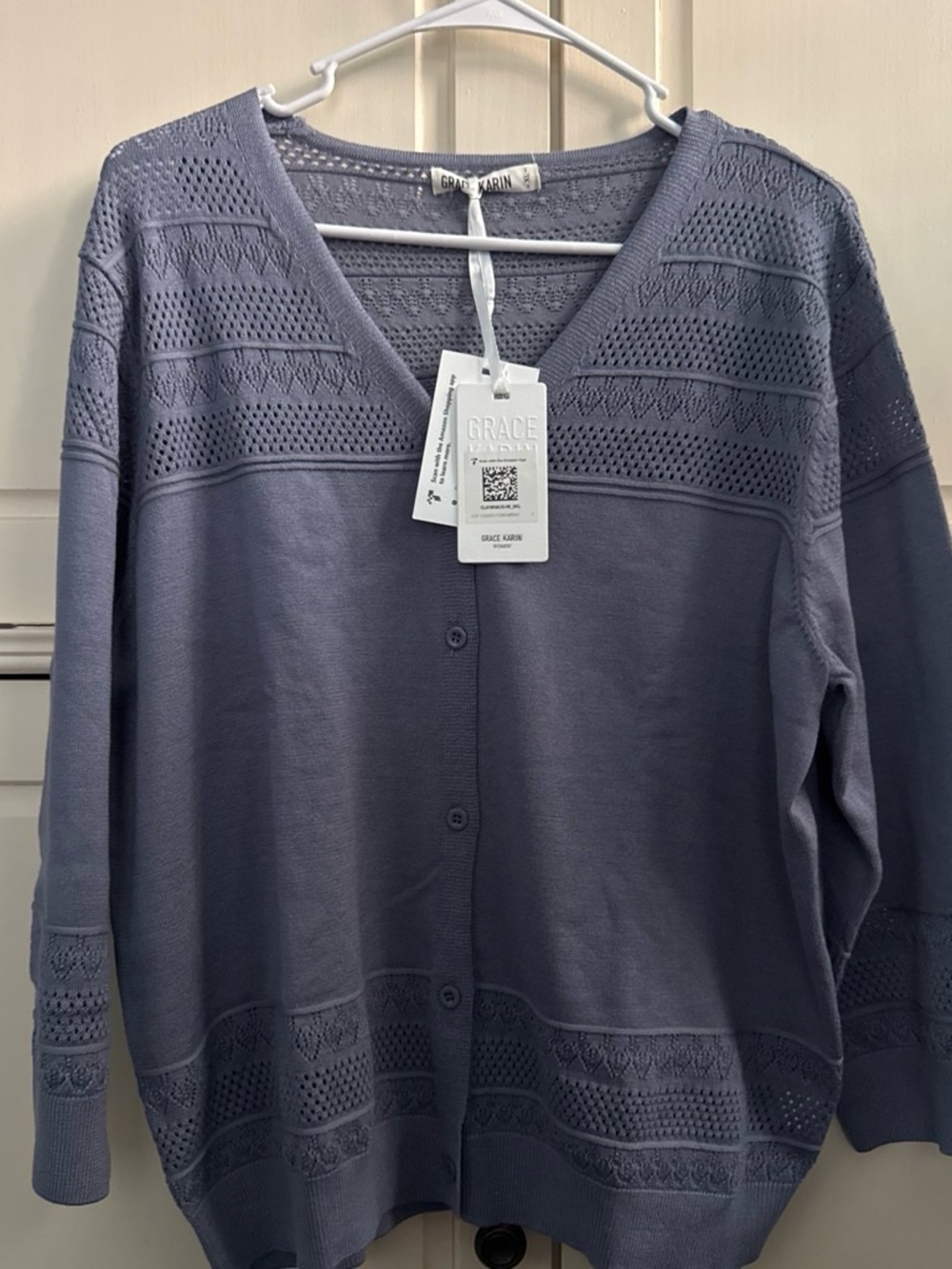 Grace Karin dusty blue V-Neck Button Cardigan Sweater